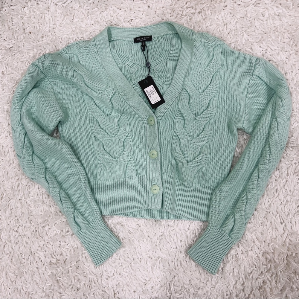NWT Rag & Bone Womens Cashmere Cable Knit Cardigan Sweater In Green - Picture 6 of 6